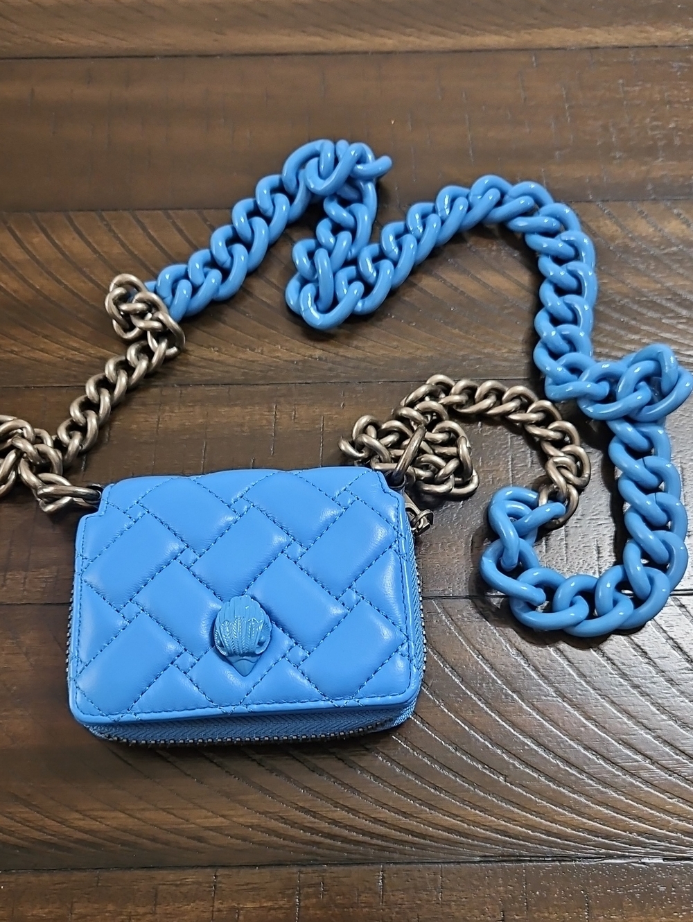 Kurt Geiger Like New Blue Quilted Crossbody Mini Bag with Chain Strap